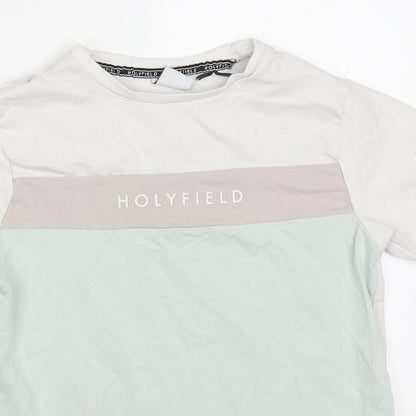 Holyfield Boys Green Colourblock Cotton Basic T-Shirt Size 10-11 Years Crew Neck Pullover