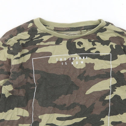 NEXT Boys Green Camouflage Cotton Basic T-Shirt Size 6 Years Crew Neck