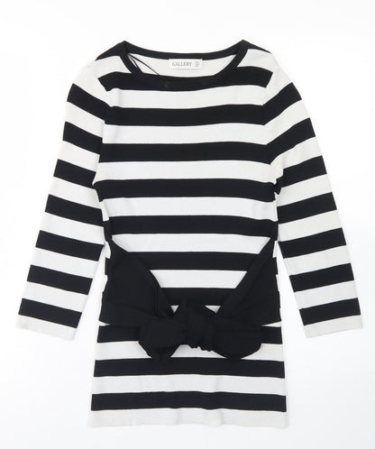 Gallery Womens White Crew Neck Striped Viscose Pullover Jumper Size S   - Tie Front