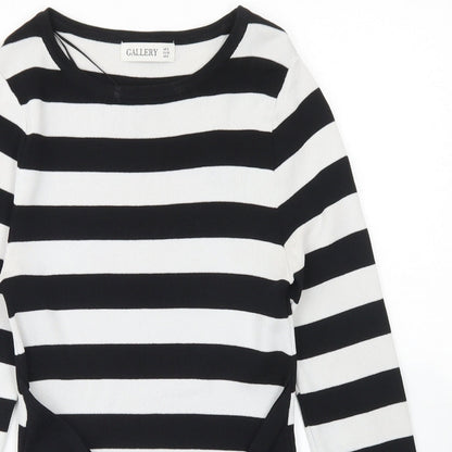 Gallery Womens White Crew Neck Striped Viscose Pullover Jumper Size S   - Tie Front