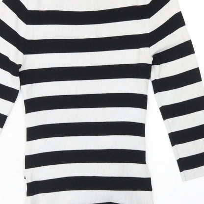 Gallery Womens White Crew Neck Striped Viscose Pullover Jumper Size S   - Tie Front