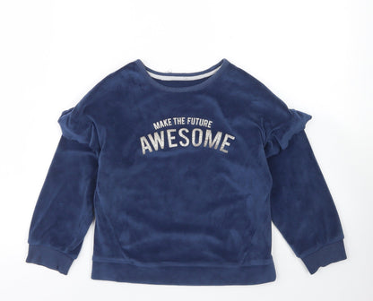 M&S Girls Blue  Polyester Pullover Sweatshirt Size 7-8 Years