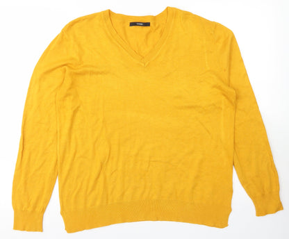George Womens Yellow V-Neck  Viscose Pullover Jumper Size 12