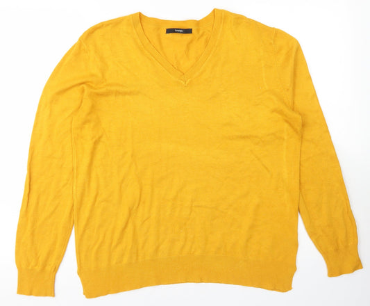 George Womens Yellow V-Neck  Viscose Pullover Jumper Size 12