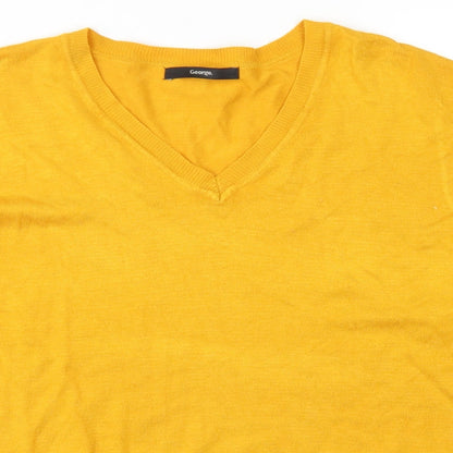 George Womens Yellow V-Neck  Viscose Pullover Jumper Size 12