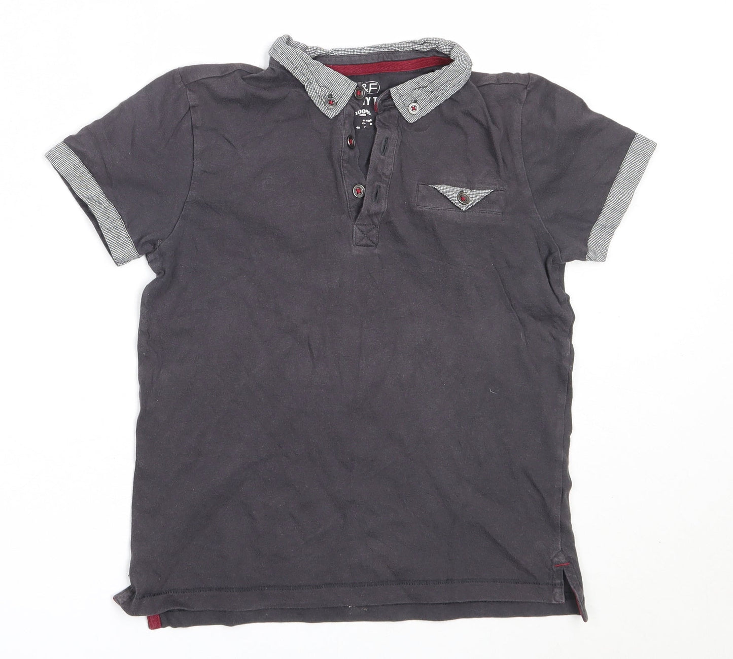 F&F Boys Grey  Cotton Basic T-Shirt Size 7-8 Years Collared