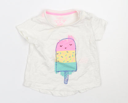 F&F Girls White  Cotton Basic T-Shirt Size 3-6 Months Round Neck