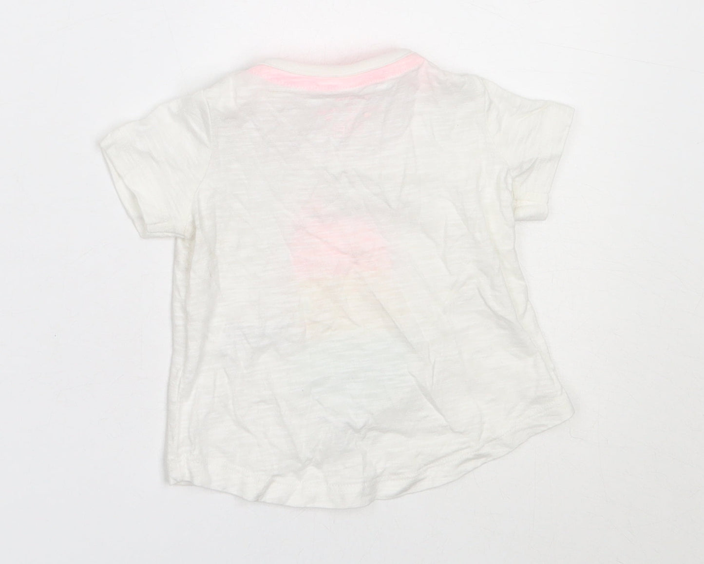 F&F Girls White  Cotton Basic T-Shirt Size 3-6 Months Round Neck