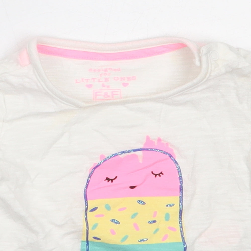 F&F Girls White  Cotton Basic T-Shirt Size 3-6 Months Round Neck