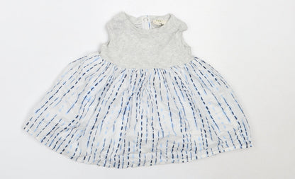 Preworn Girls Grey  Cotton Fit & Flare  Size 3-6 Months  Round Neck
