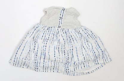 Preworn Girls Grey  Cotton Fit & Flare  Size 3-6 Months  Round Neck