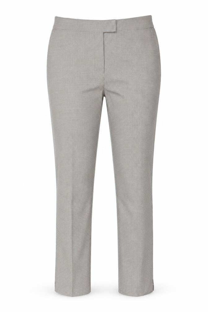 Front view of F&F women’s beige polyester trousers, size UK 14, 27-inch leg regular