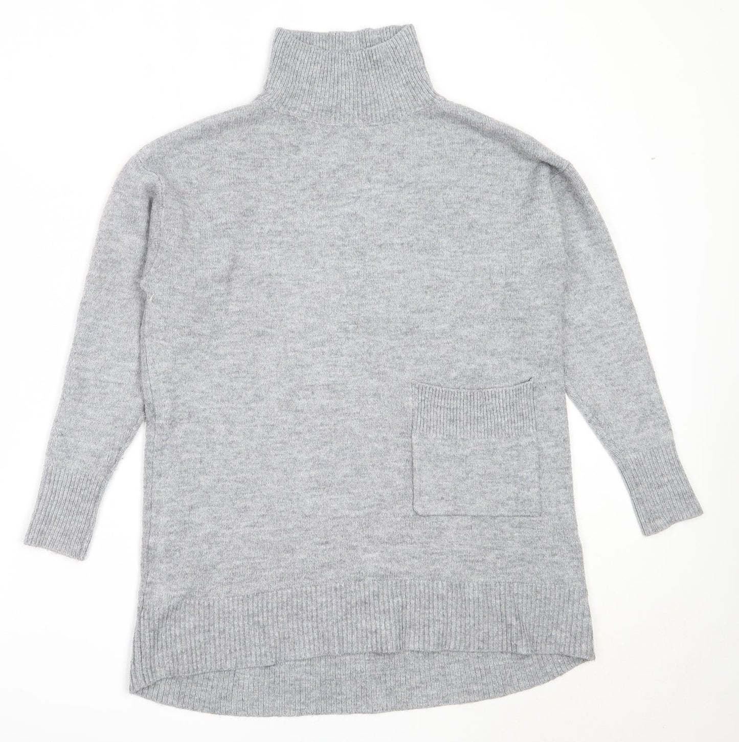 KLEY Womens Grey High Neck  Acrylic Tunic Jumper Size S