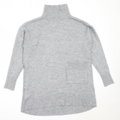 KLEY Womens Grey High Neck  Acrylic Tunic Jumper Size S