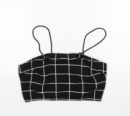 Shein  Womens Black Check Polyester Cropped Tank Size M Round Neck