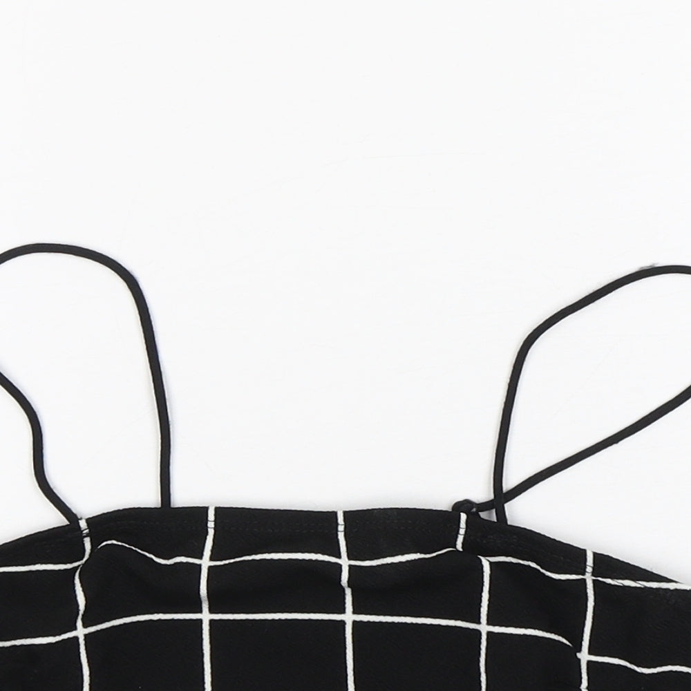 Shein  Womens Black Check Polyester Cropped Tank Size M Round Neck