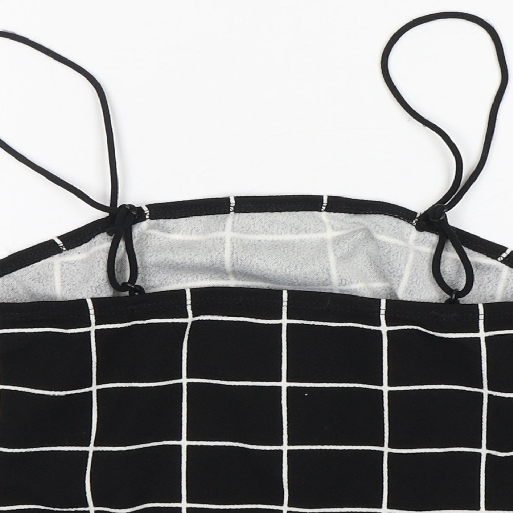 Shein  Womens Black Check Polyester Cropped Tank Size M Round Neck