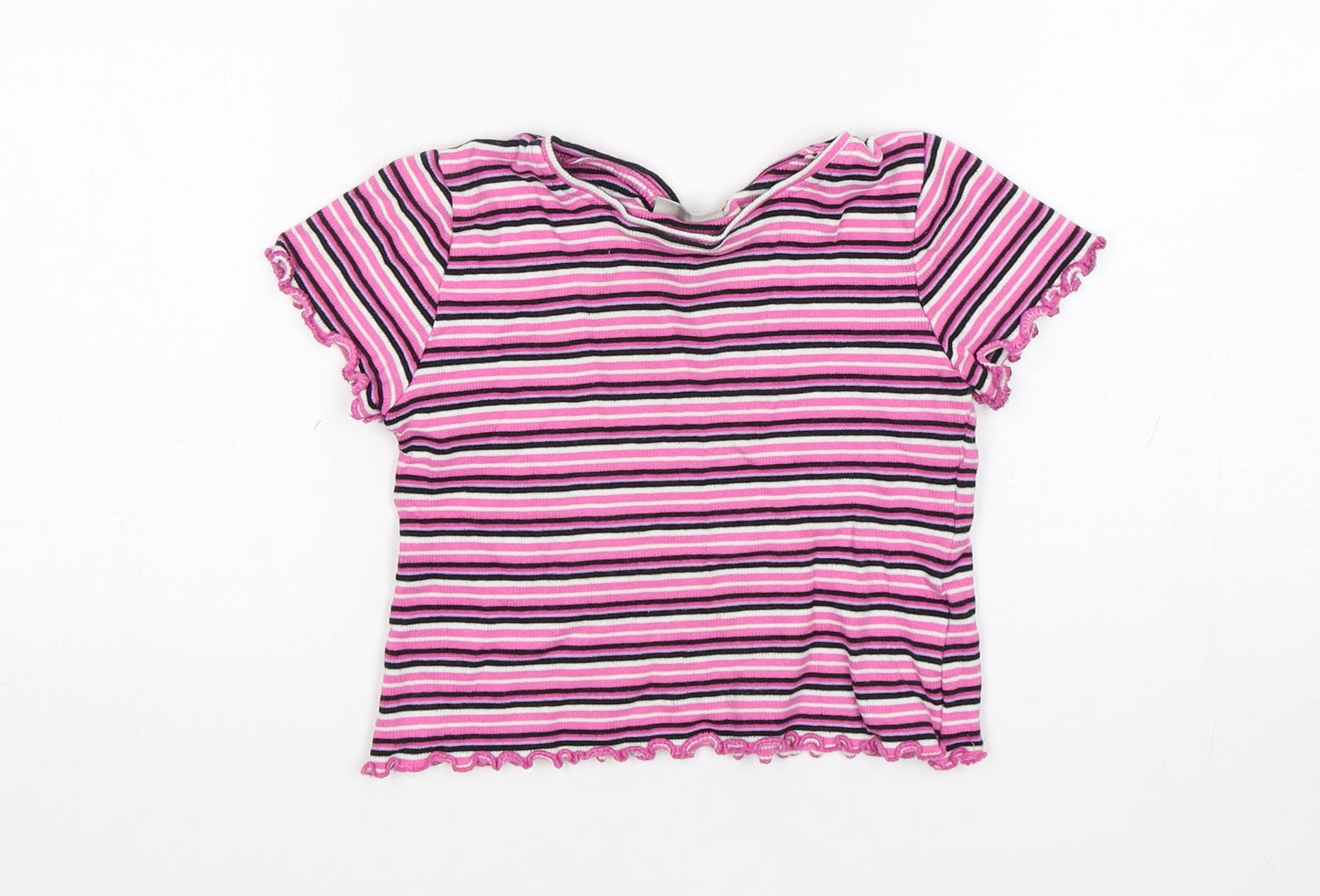 Matalan Girls Multicoloured Striped Cotton Basic T-Shirt Size 6 Years Round Neck