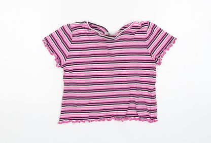 Matalan Girls Multicoloured Striped Cotton Basic T-Shirt Size 6 Years Round Neck