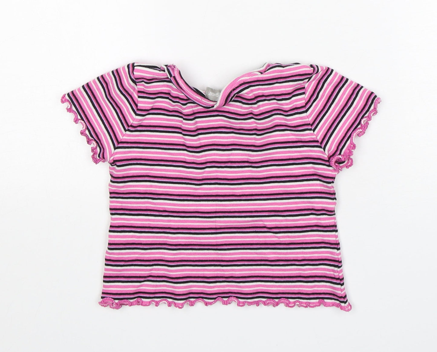 Matalan Girls Multicoloured Striped Cotton Basic T-Shirt Size 6 Years Round Neck