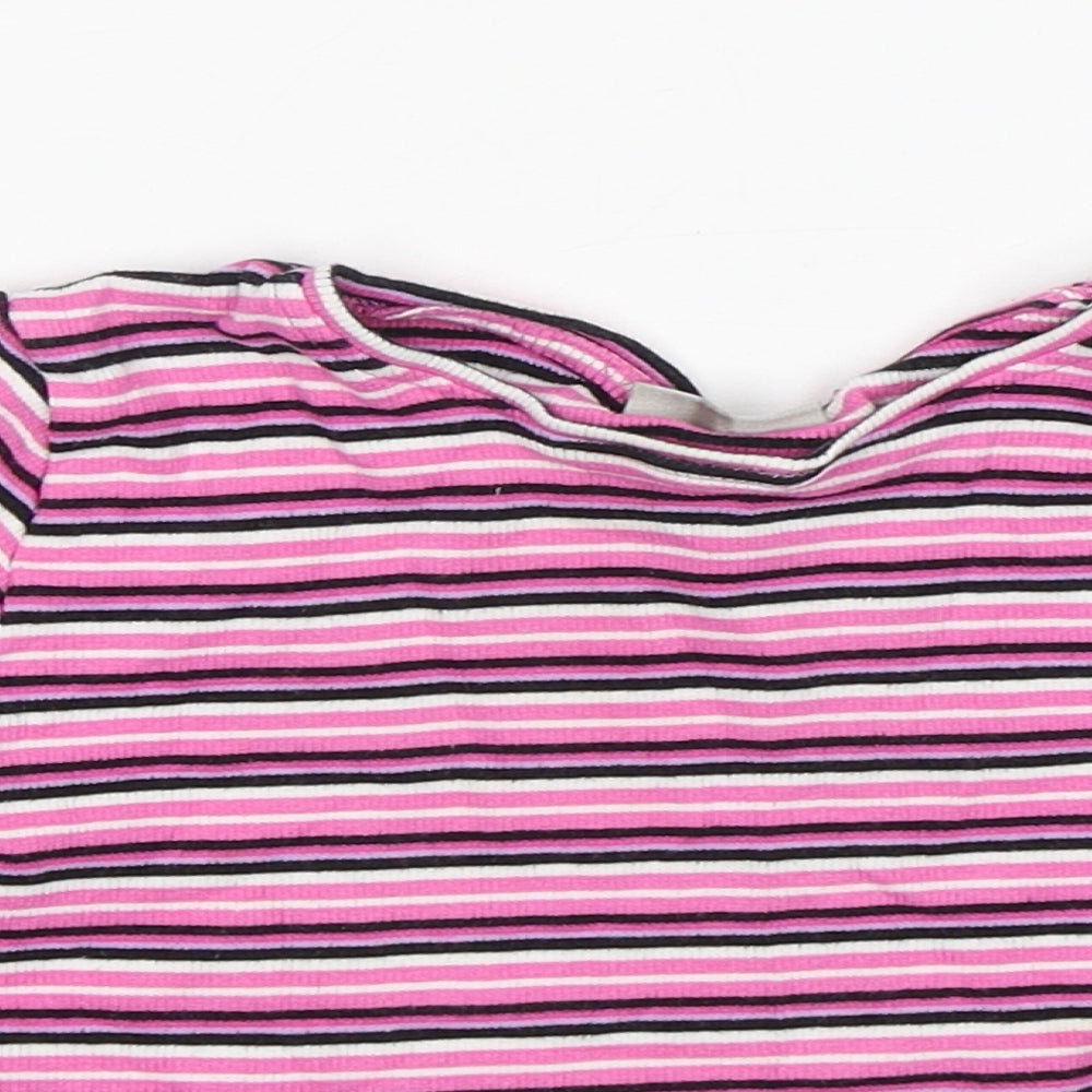 Matalan Girls Multicoloured Striped Cotton Basic T-Shirt Size 6 Years Round Neck