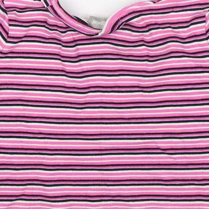 Matalan Girls Multicoloured Striped Cotton Basic T-Shirt Size 6 Years Round Neck