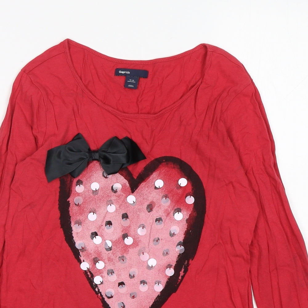 Gap Girls Red  Cotton Basic T-Shirt Size 12-13 Years Round Neck
