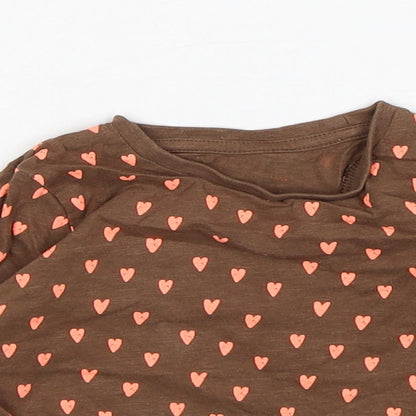 Matalan Girls Brown Polka Dot Cotton Basic T-Shirt Size 12-18 Months Round Neck