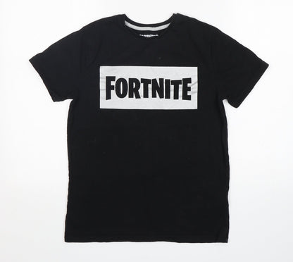 Primark Boys Black  Cotton Basic T-Shirt Size M Round Neck  - Fortnite