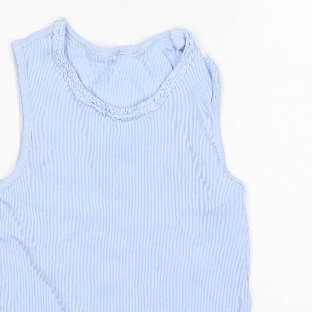 George Girls Blue  Cotton Basic Tank Size 9-10 Years Round Neck