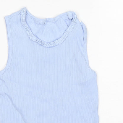 George Girls Blue  Cotton Basic Tank Size 9-10 Years Round Neck