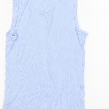 George Girls Blue  Cotton Basic Tank Size 9-10 Years Round Neck