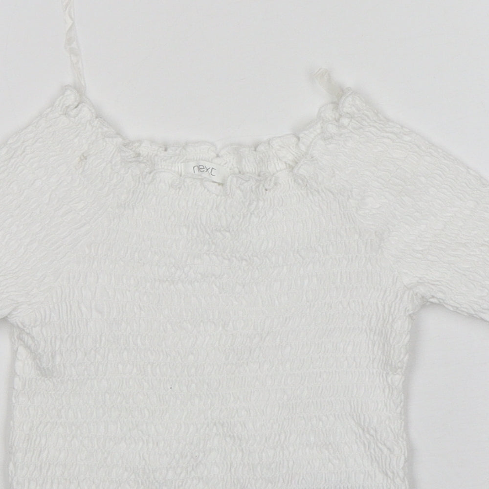 NEXT Girls White  Cotton Basic T-Shirt Size 7 Years Round Neck