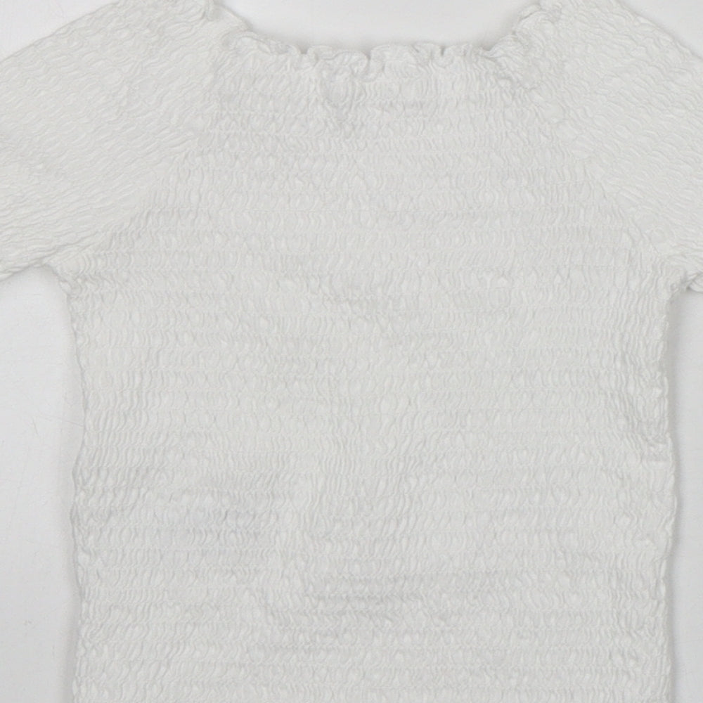 NEXT Girls White  Cotton Basic T-Shirt Size 7 Years Round Neck