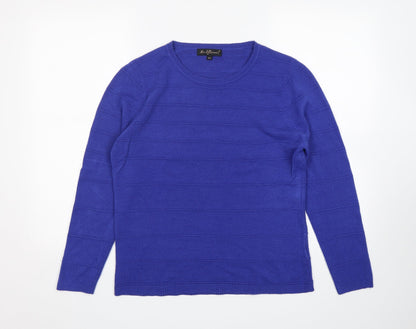 Mudflower Womens Blue Round Neck  Acrylic Pullover Jumper Size M