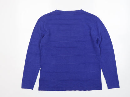 Mudflower Womens Blue Round Neck  Acrylic Pullover Jumper Size M