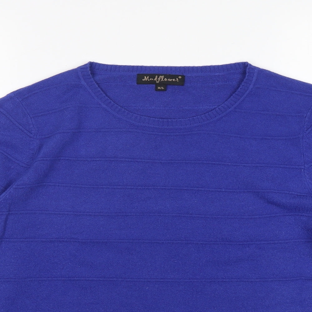 Mudflower Womens Blue Round Neck  Acrylic Pullover Jumper Size M