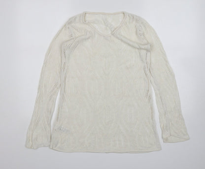 St Micheal Womens Beige V-Neck  Acrylic Pullover Jumper Size 10