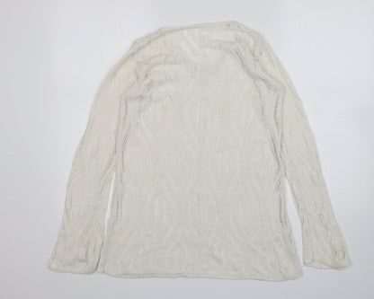 St Micheal Womens Beige V-Neck  Acrylic Pullover Jumper Size 10