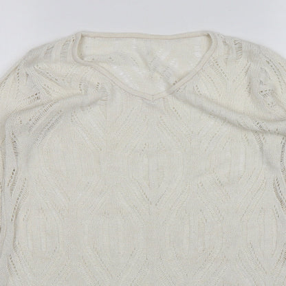 St Micheal Womens Beige V-Neck  Acrylic Pullover Jumper Size 10