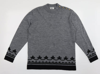 reldan Womens Grey Crew Neck Geometric Acrylic Pullover Jumper Size L