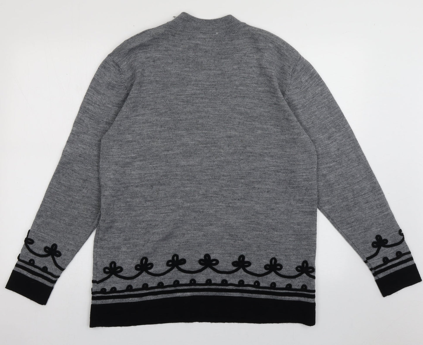 reldan Womens Grey Crew Neck Geometric Acrylic Pullover Jumper Size L