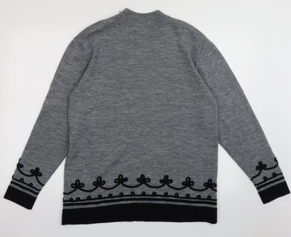 reldan Womens Grey Crew Neck Geometric Acrylic Pullover Jumper Size L