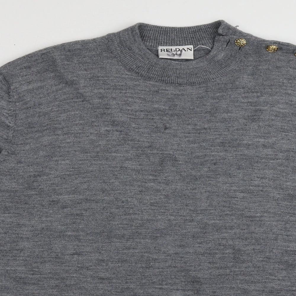 reldan Womens Grey Crew Neck Geometric Acrylic Pullover Jumper Size L