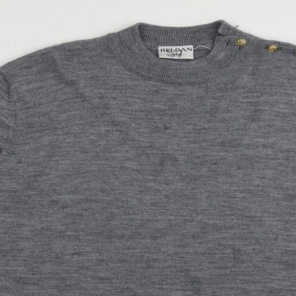 reldan Womens Grey Crew Neck Geometric Acrylic Pullover Jumper Size L