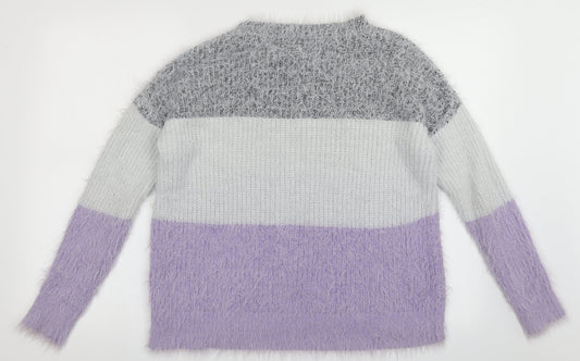 Primark Womens Purple Roll Neck Plaid Nylon Pullover Jumper Size S