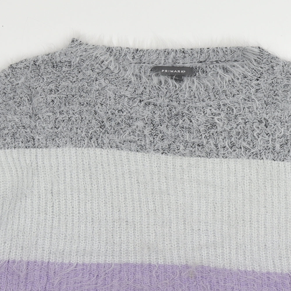 Primark Womens Purple Roll Neck Plaid Nylon Pullover Jumper Size S