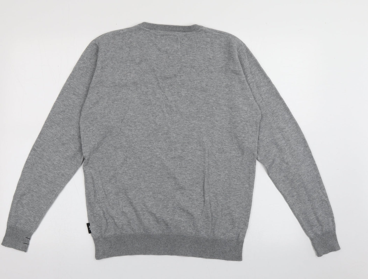 kudo Mens Grey V-Neck  Acrylic Pullover Jumper Size M