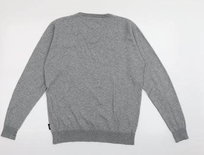 kudo Mens Grey V-Neck  Acrylic Pullover Jumper Size M