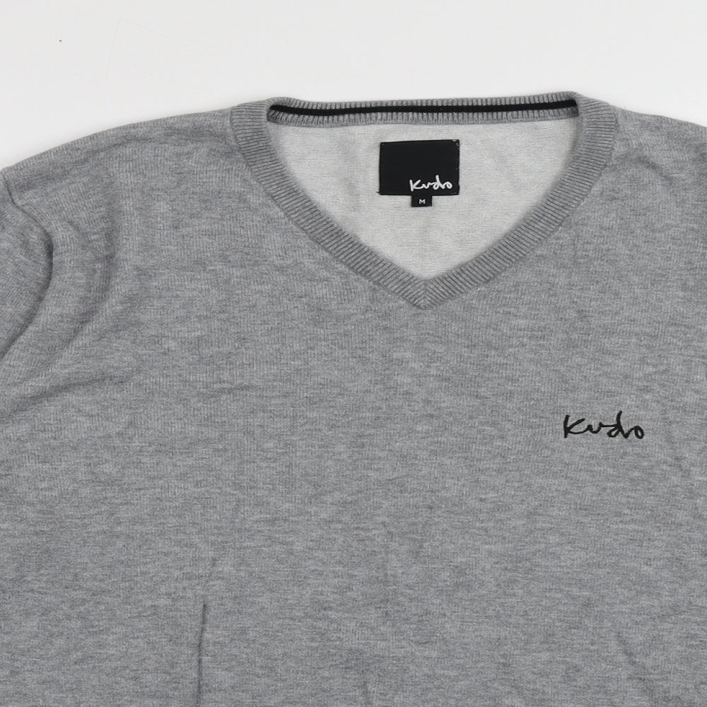 kudo Mens Grey V-Neck  Acrylic Pullover Jumper Size M